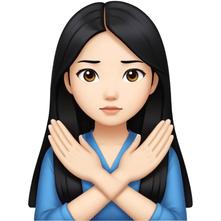 Beautiful woman with her hands crossed ️ iOS emoji drawing style, intellectual Asian long-haired beauty, rejected iOS emoji style expression emoji