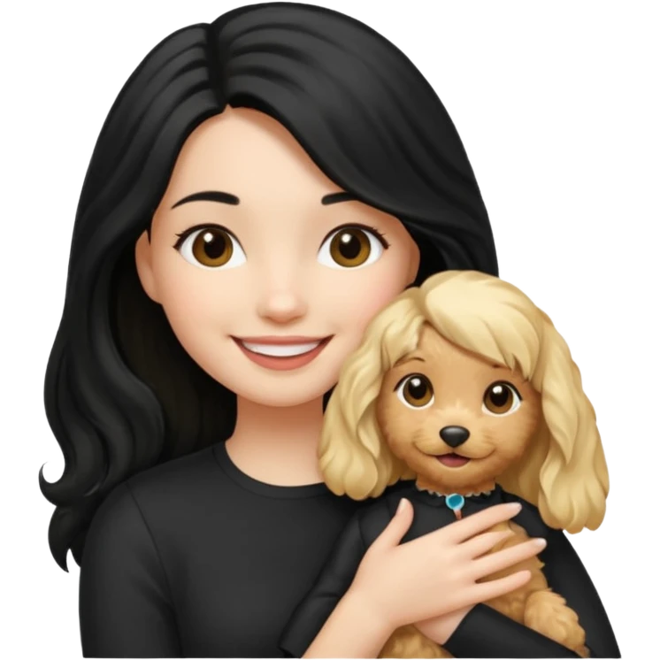 Make a girl with long black silky  hair holding a cockapoo make the cockapoo blonde emoji