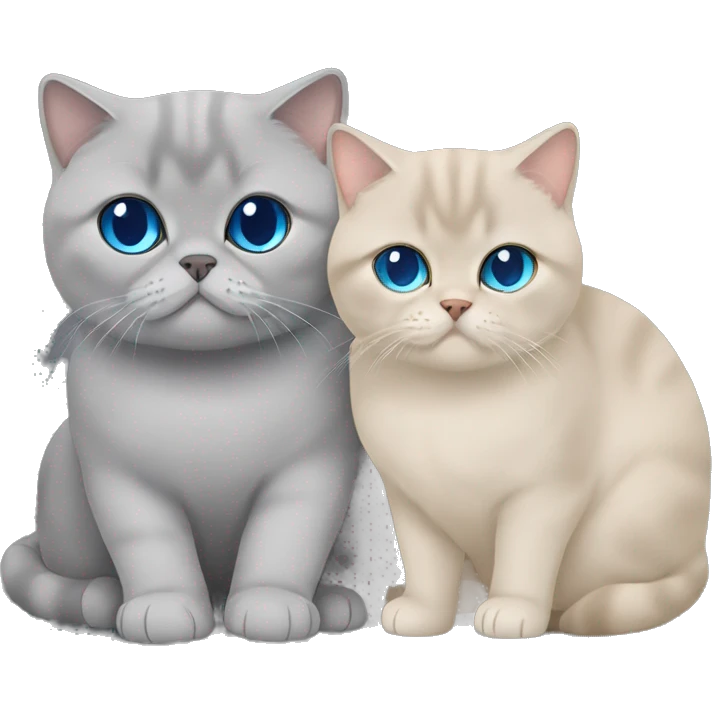 Beige british shorthair with blue eyes cuddling with a grey Scottish fold  emoji