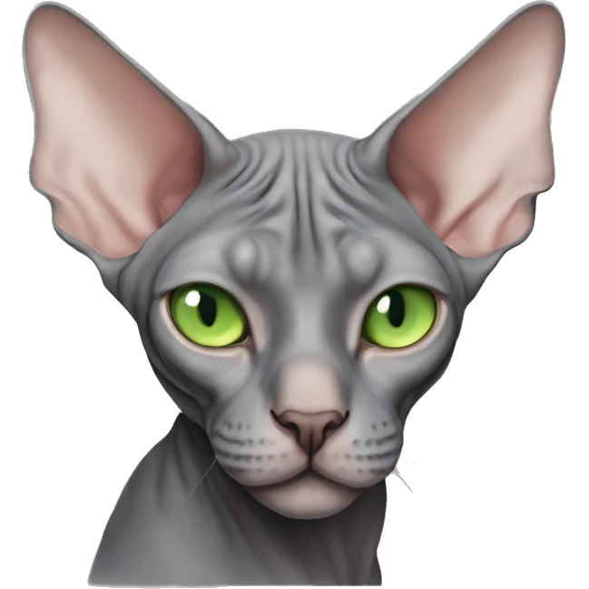 Dark grey sphynx cat green eyes sleeping  emoji