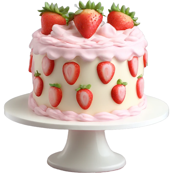 Light Pink strawberries and cream birthday cake  emoji