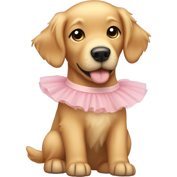 A cute golden retriever wearing a ballet tutu emoji