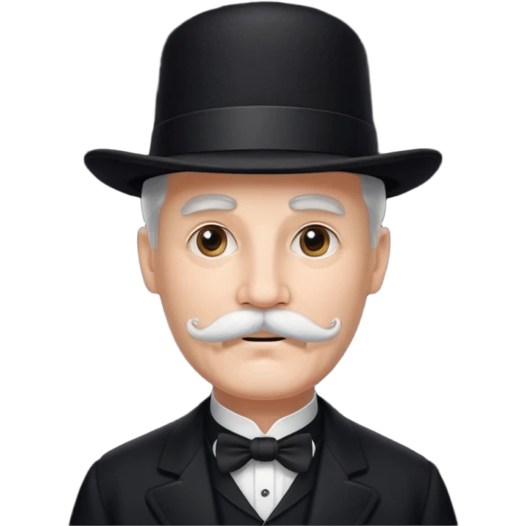 very big white moustachhe and typical 1900 elegant clothes and hat in black emoji