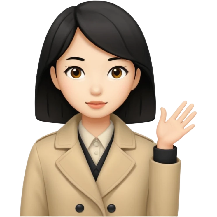 asian young woman black-haired in beige coat emoji