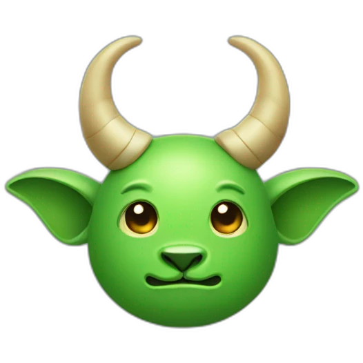 Cute green kobolde head with 2 large horns emoji