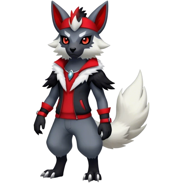 Edgy cool Absol-Zorua-Zangoose-Houndour-Poochyena-creature-hybrid full body, wearing accessories and apparels emoji