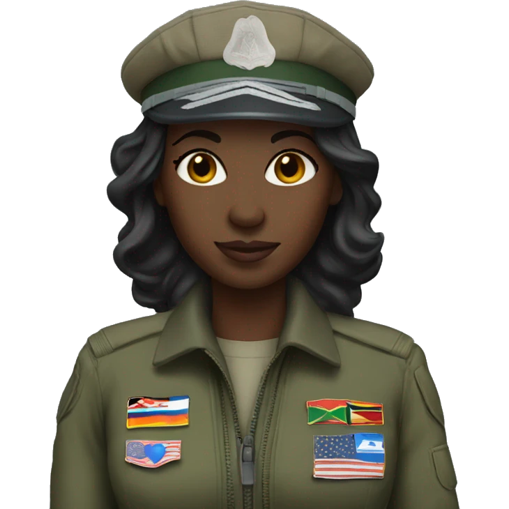 African woman jet pilot in military overall emoji