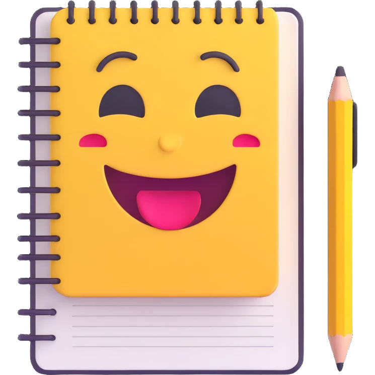 minimalist happy notebook with pencil, symbolizing daily writing and reflection, 3D emoji style emoji