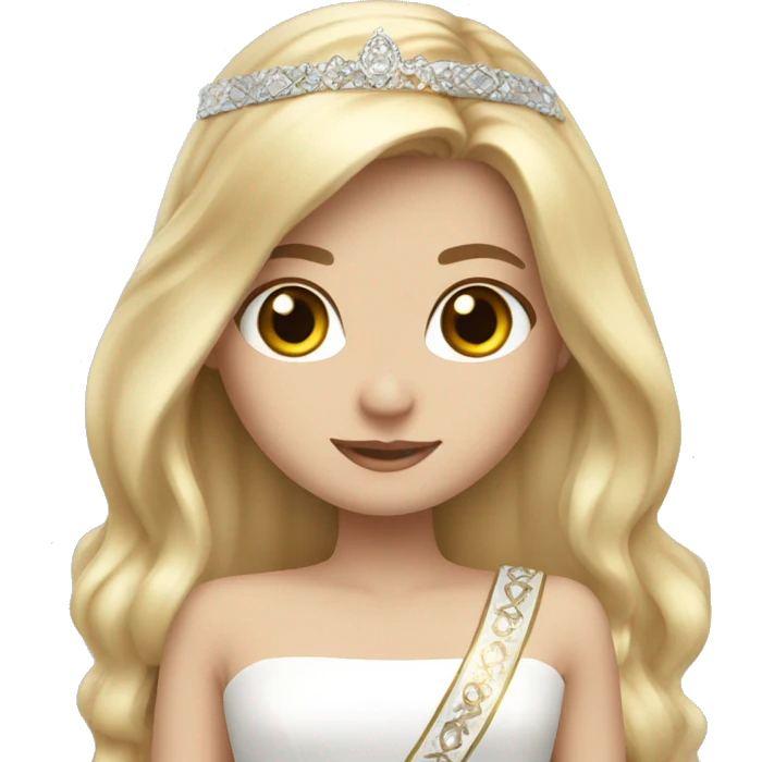 a white pageant girl with long blonde hair and brown eyes with a sash  emoji