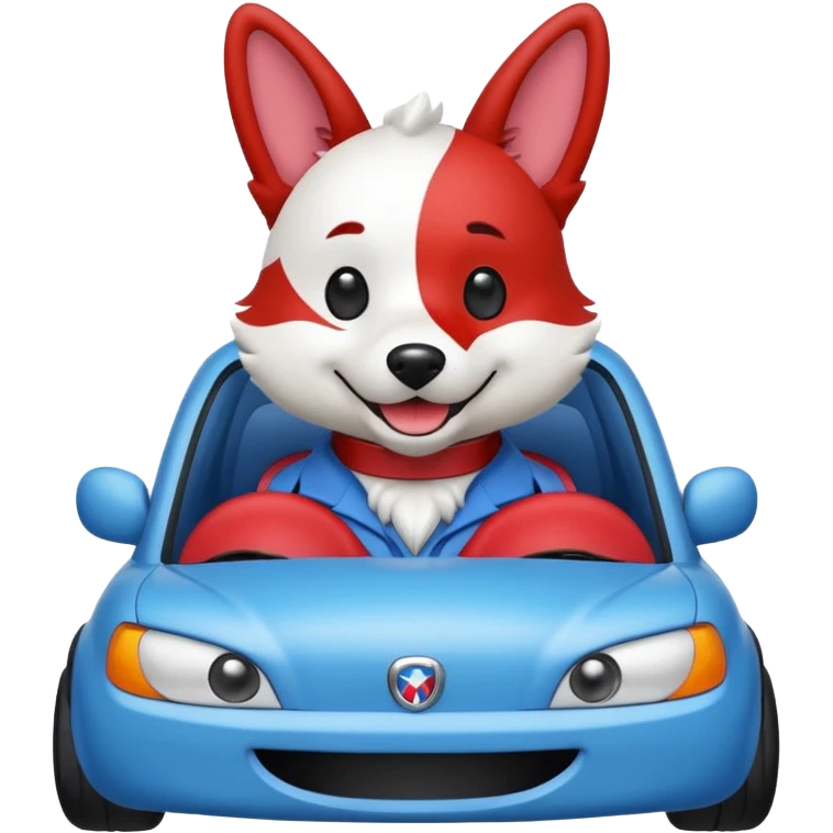 blue red and white dog fursuiter car themed emoji