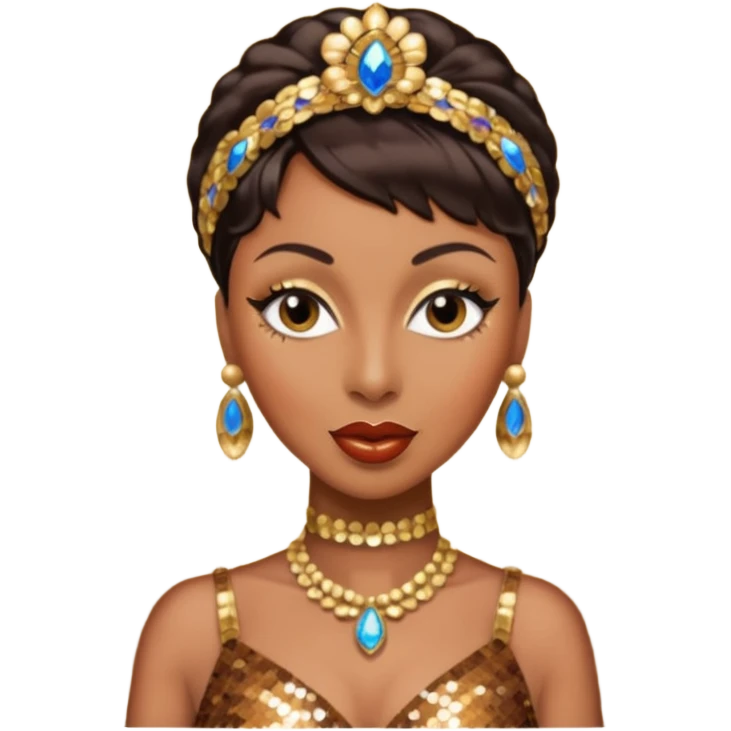 Josephine Baker with dark brown hair, bronze sequin outfit emoji