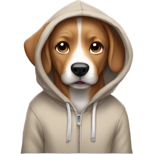 Medium light brown dog wearing a hoodie emoji