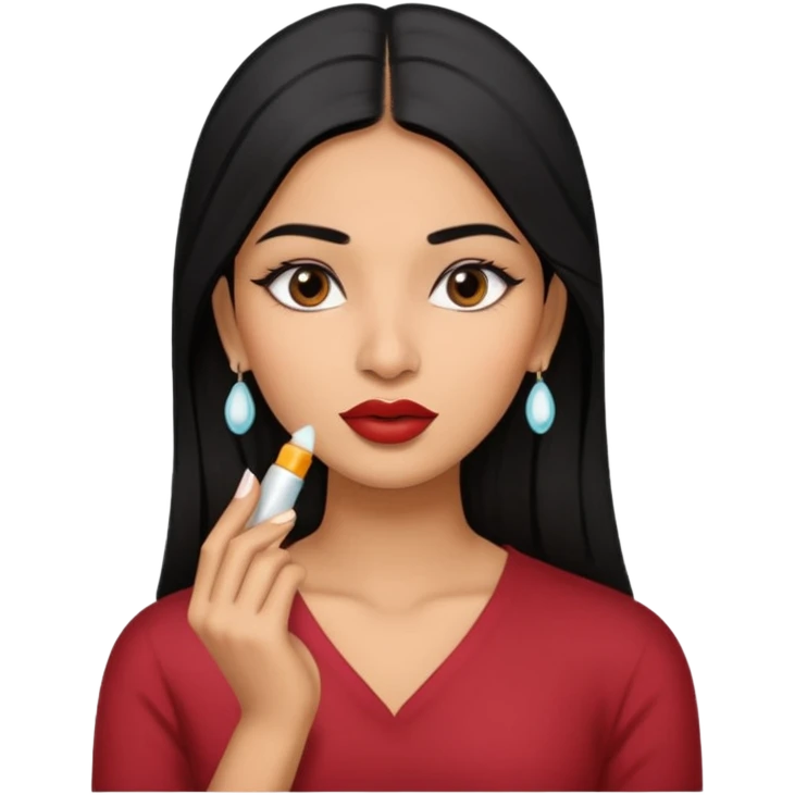 A gorgeous indian with black hair women applying lipbalm on her brown lips emoji
