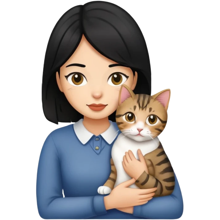 Black hair women with a British tabby  emoji