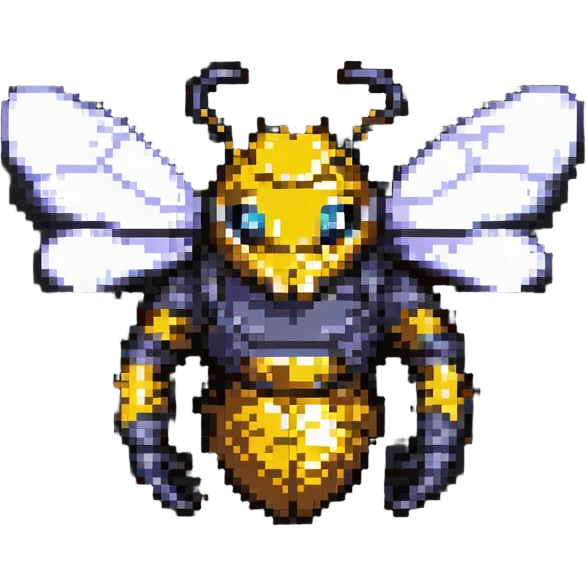 pixel art soldier bee with determined expression emoji
