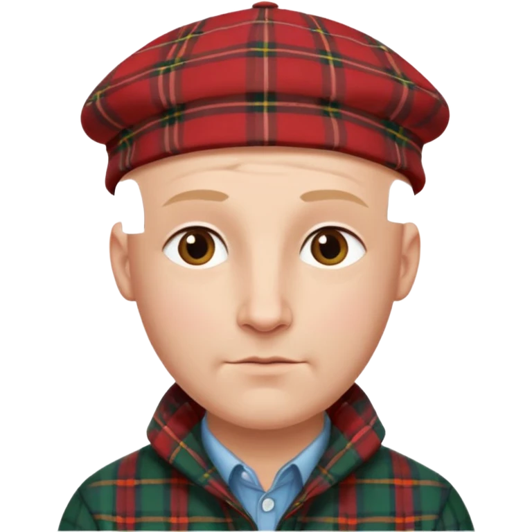 a bald man wearing a tartan flap cap looking really hopeful emoji
