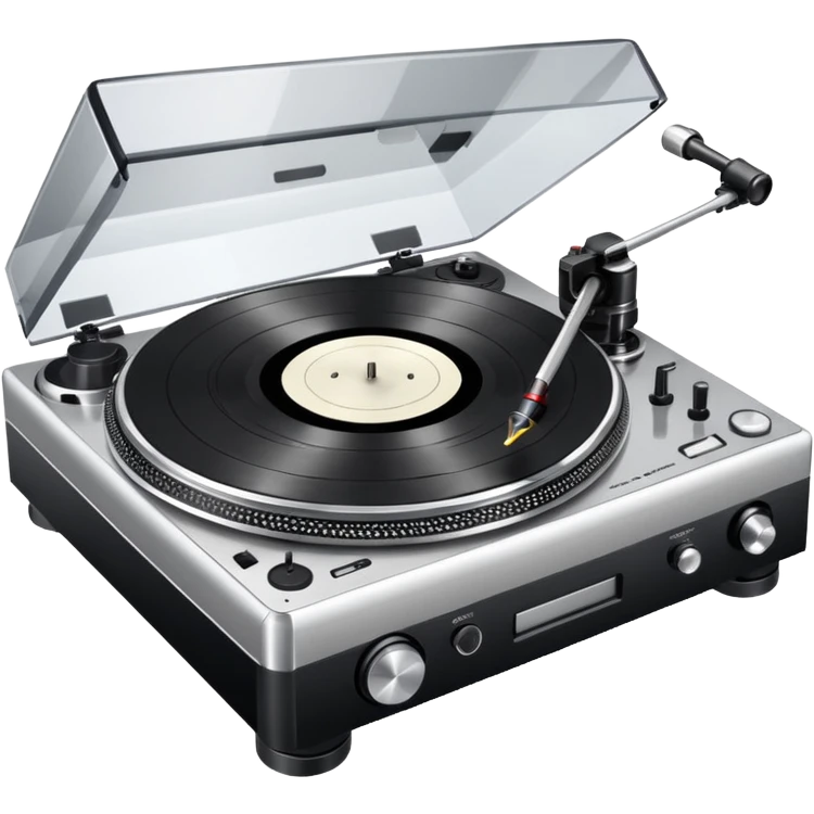 Technics turntable, smooth waxy finish, extra detail on the strobe dots and tonearm, silver and black emoji