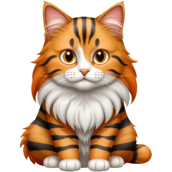 A long haired tabby cat with a white chest and white paws, emoji