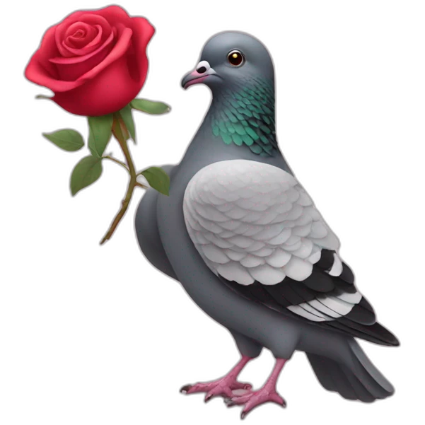 a pigeon carrying a rose emoji