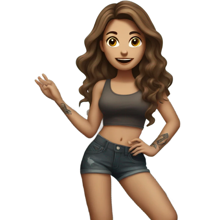 Beautiful tattooed woman long brown hair climbing rocks emoji