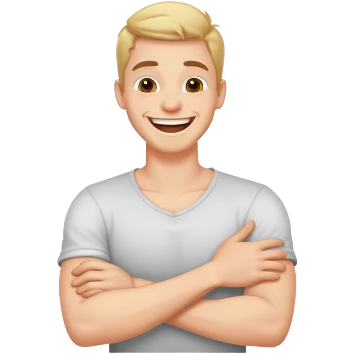 Arms crossed holding neck laughing guy emoji