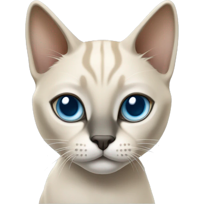 Thai breed cat with a light cream-brown body, dark gray nose and face, ears, and paws. sharp ears, and striking light blue eyes  emoji