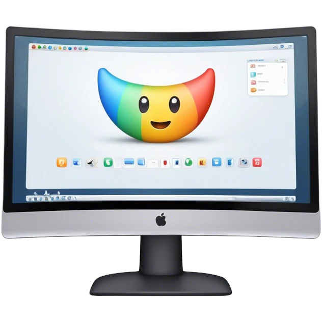 Create an emoji for 3D visualization and modeling. Show a large curved monitor with a 3D modeling program interface on the screen. Use modern, professional colors. Do not include any emojis or smiley faces. Make the background transparent. emoji