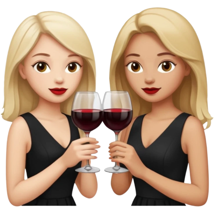 2 girls in black drinking wine emoji