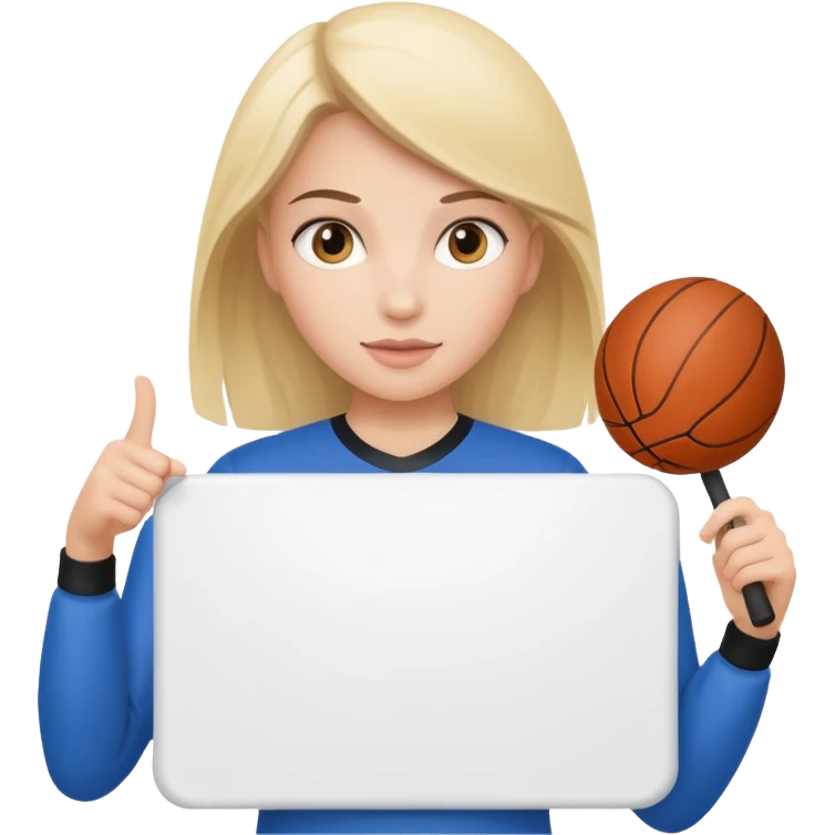 A girl sports fan holding a large blank sign emoji