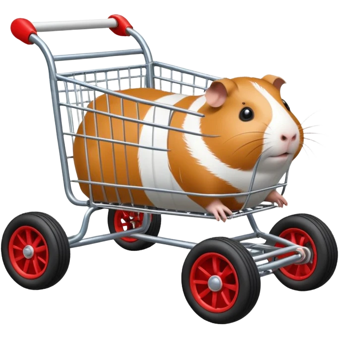 Special air-cooled three-cylinder race car whose frame and suspension is made of shopping cart material with a large rear-mounted gas tank, and rear spoiler, is being raced by a small Guinea pig emoji