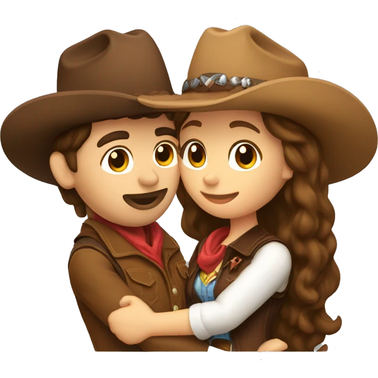 Cowboy with brown hair kissing cowgirl with brown hair emoji