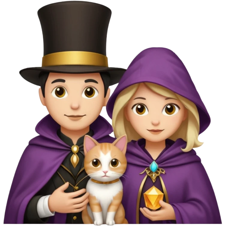 magician couple and their pet cat emoji