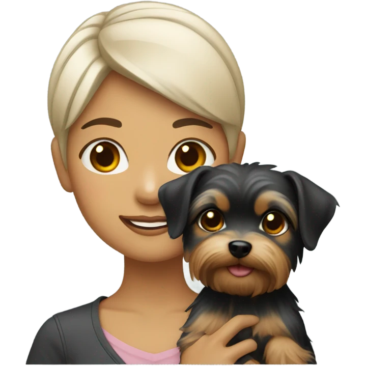 Asian girl, short hair, holding Yorkshire terrier  emoji