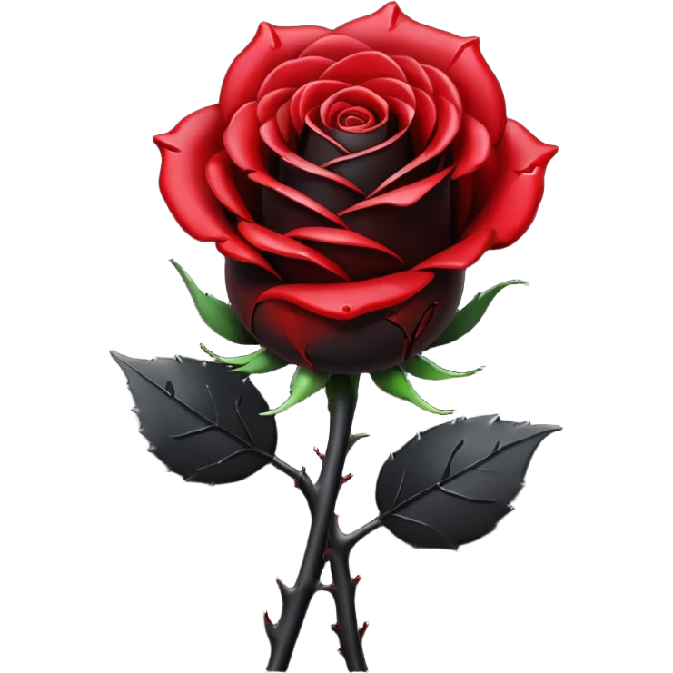 A pitch-dark obsidian-black aesthetic rose with a black stem, it has blood splatter on it  emoji