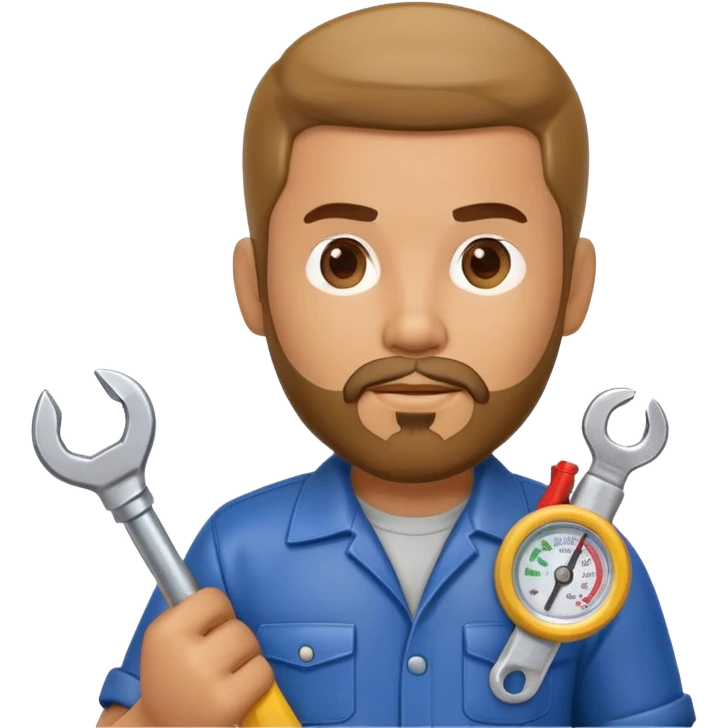 Latino HVAC repairman action figure with goatee beard holding a wrench and refrigerant gauge emoji