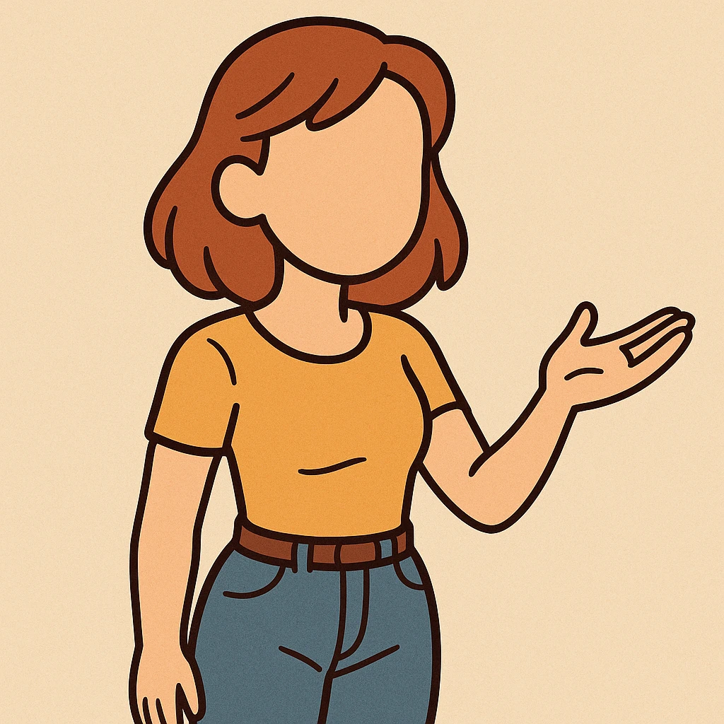 friendly young woman with no face, gentle posture, warm color palette, simple flat toon illustration emoji