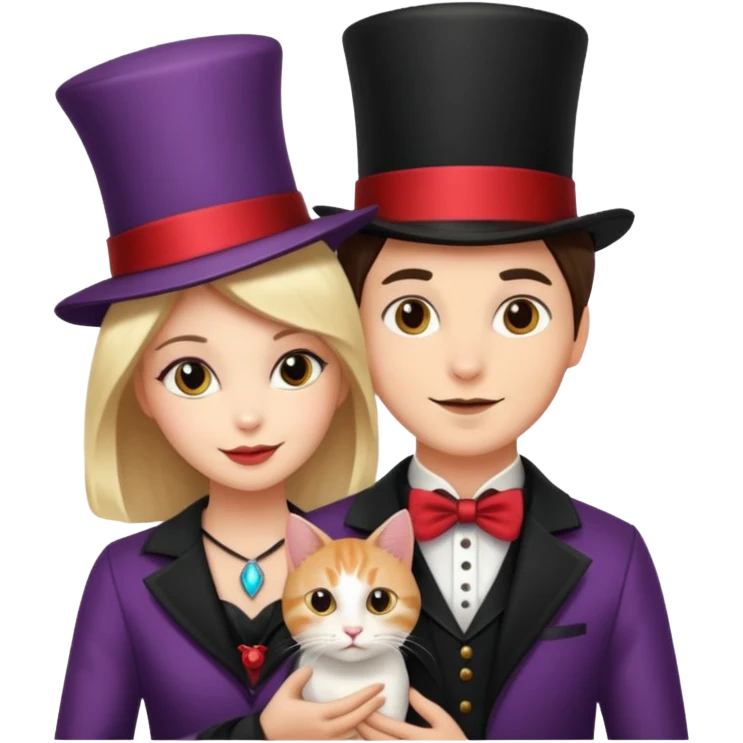 magician couple and their pet cat emoji