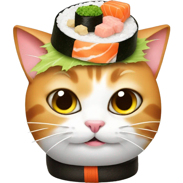 Cat wearing sushi as a hat emoji