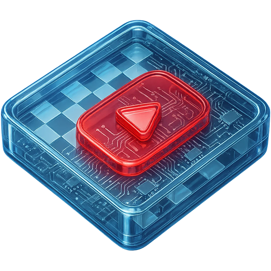 chess board of youtube play button, red YouTube play button, glossy circuit style emoji