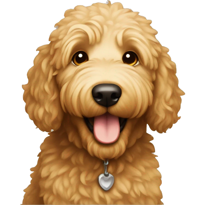 golden doodle with brown eyes sitting and laughing emoji