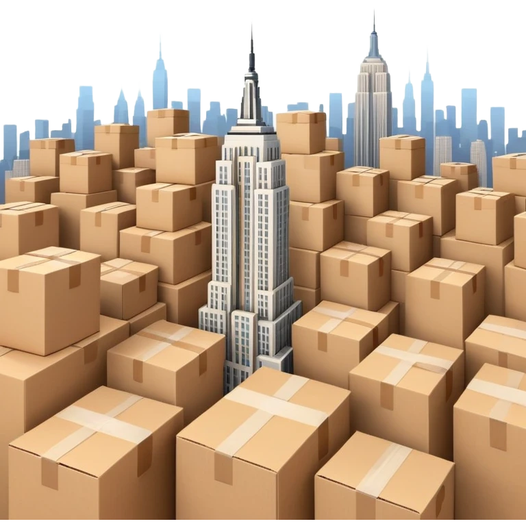 Empire State Building with many plain cardboard boxes emoji