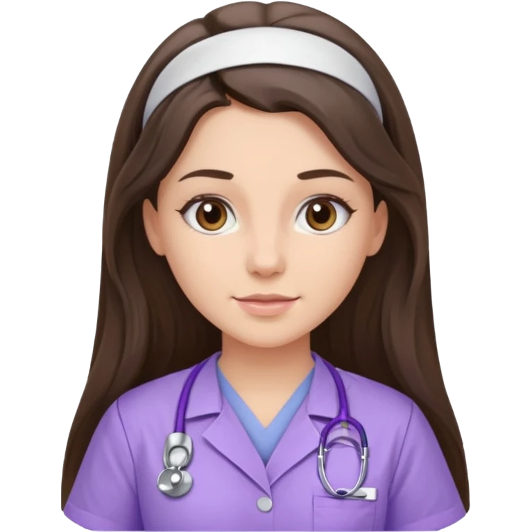 pretty brunette nurse with long hair in lilac scrubs emoji