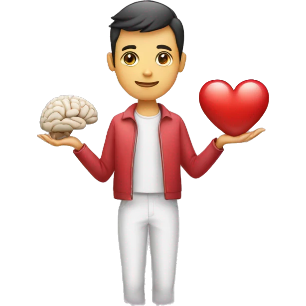 an equilibrist holding a brain and a heart emoji