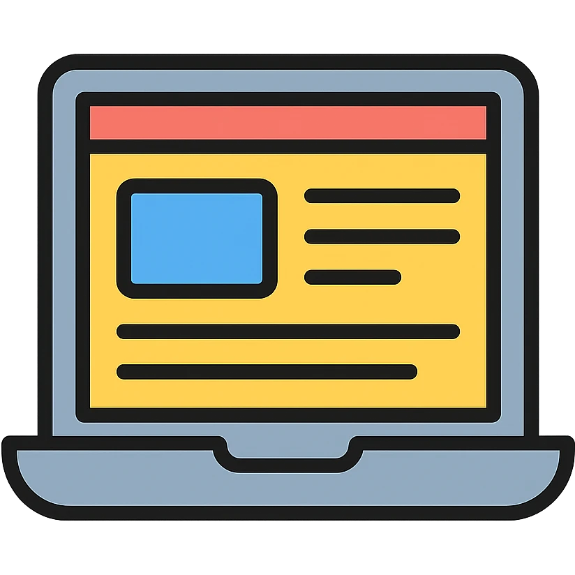 a laptop computer displaying a clean and modern website on the screen, icon style, simple and clear design emoji