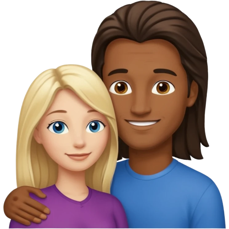 blonde hair blue eyes woman embracing a taller man who has brown skin and dark hair more like the first one make the man taller and the woman have long hair and both smiling emoji