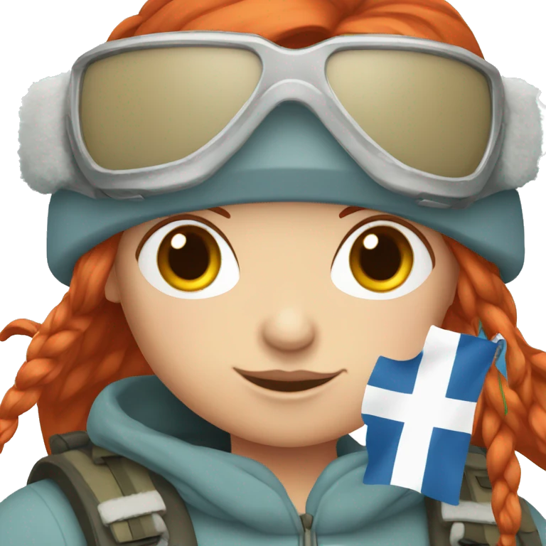 female winter mountaineer red hair with easter egg and greek flag  emoji