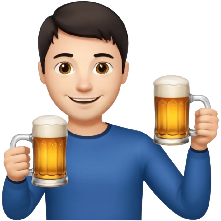 nordic man with short dark hair sitting and holding two mugs of beer emoji