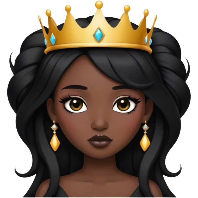 girl black long hair black dress with crown on head makeup emoji