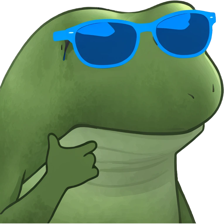 Bufo frog with blue sunglasses, sipping a rainbow cocktail, in bufo style, transparent background emoji