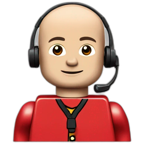 LEGO customer service bald men with headset with red shirt emoji